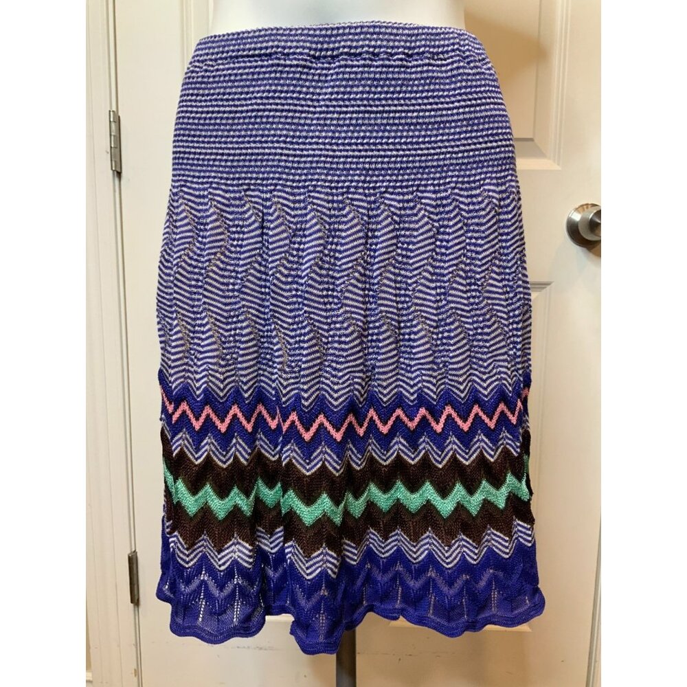 Missoni Blue Multicolor Zig-Zag Patterned A-Line Skirt, Size 10